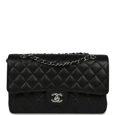 Chanel Pre-owned Chanel Medium Classic Double Flap Black Caviar Silver Hardware | Thumbnail 1 Chanel Pre-owned Chanel Medium Classic Double Flap Black Caviar Silver Hardware | Thumbnail 1