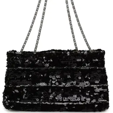 Chanel Pre-owned Chanel Medium Striped Reissue Flap Bag Black, Silver Sequin and Patent Silver Hardware | Thumbnail 4 Chanel Pre-owned Chanel Medium Striped Reissue Flap Bag Black, Silver Sequin and Patent Silver Hardware | Thumbnail 4