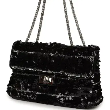 Chanel Pre-owned Chanel Medium Striped Reissue Flap Bag Black, Silver Sequin and Patent Silver Hardware | Thumbnail 5 Chanel Pre-owned Chanel Medium Striped Reissue Flap Bag Black, Silver Sequin and Patent Silver Hardware | Thumbnail 5