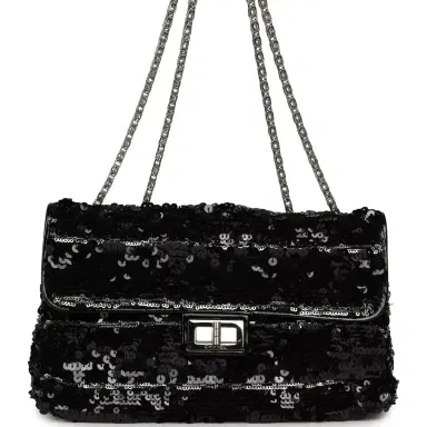 Chanel Pre-owned Chanel Medium Striped Reissue Flap Bag Black, Silver Sequin and Patent Silver Hardware | Thumbnail 1 Chanel Pre-owned Chanel Medium Striped Reissue Flap Bag Black, Silver Sequin and Patent Silver Hardware | Thumbnail 1