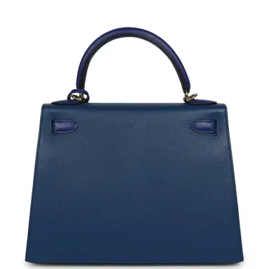 HERMÈS Pre-owned Hermes Special Order (HSS) Kelly Sellier 28 Bleu Electric and Bleu Saphir Chevre Mysore Permabrass Hardware | Thumbnail 4 HERMÈS Pre-owned Hermes Special Order (HSS) Kelly Sellier 28 Bleu Electric and Bleu Saphir Chevre Mysore Permabrass Hardware | Thumbnail 4