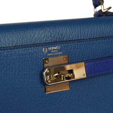 HERMÈS Pre-owned Hermes Special Order (HSS) Kelly Sellier 28 Bleu Electric and Bleu Saphir Chevre Mysore Permabrass Hardware | Thumbnail 7 HERMÈS Pre-owned Hermes Special Order (HSS) Kelly Sellier 28 Bleu Electric and Bleu Saphir Chevre Mysore Permabrass Hardware | Thumbnail 7