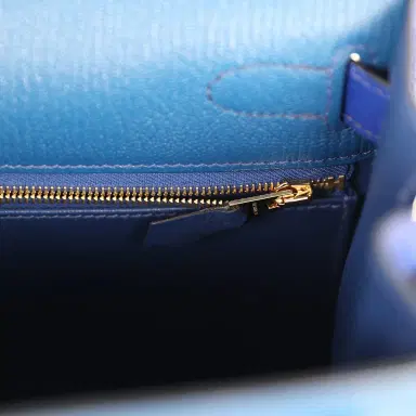 HERMÈS Pre-owned Hermes Special Order (HSS) Kelly Sellier 28 Bleu Electric and Bleu Saphir Chevre Mysore Permabrass Hardware | Thumbnail 9 HERMÈS Pre-owned Hermes Special Order (HSS) Kelly Sellier 28 Bleu Electric and Bleu Saphir Chevre Mysore Permabrass Hardware | Thumbnail 9