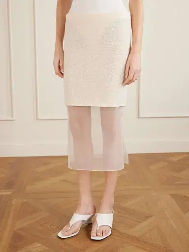 Khaite Sybil Layered Cotton-blend Bouclé And Organza Midi Skirt | Thumbnail 3 Khaite Sybil Layered Cotton-blend Bouclé And Organza Midi Skirt | Thumbnail 3