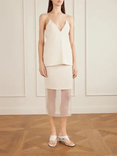 Khaite Timy Frayed Organza-trimmed Cotton-blend Bouclé Camisole | Thumbnail 2 Khaite Timy Frayed Organza-trimmed Cotton-blend Bouclé Camisole | Thumbnail 2