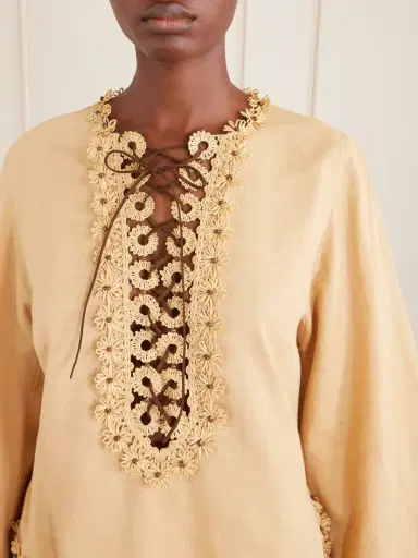 Zimmermann Mahon Leather And Raffia-trimmed Cotton Blouse | Thumbnail 4 Zimmermann Mahon Leather And Raffia-trimmed Cotton Blouse | Thumbnail 4