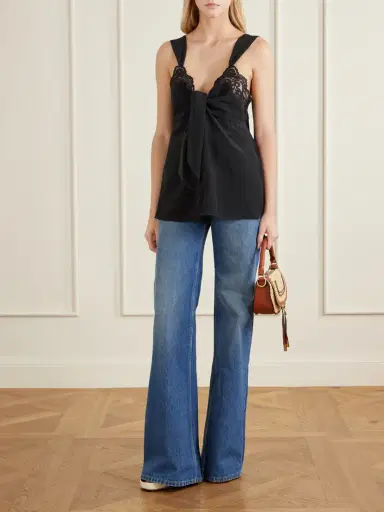 Chloé Knotted Lace-trimmed Silk Crepe De Chine Tank | Thumbnail 2 Chloé Knotted Lace-trimmed Silk Crepe De Chine Tank | Thumbnail 2