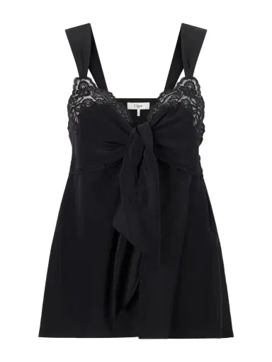 Chloé Knotted Lace-trimmed Silk Crepe De Chine Tank | Thumbnail 1 Chloé Knotted Lace-trimmed Silk Crepe De Chine Tank | Thumbnail 1