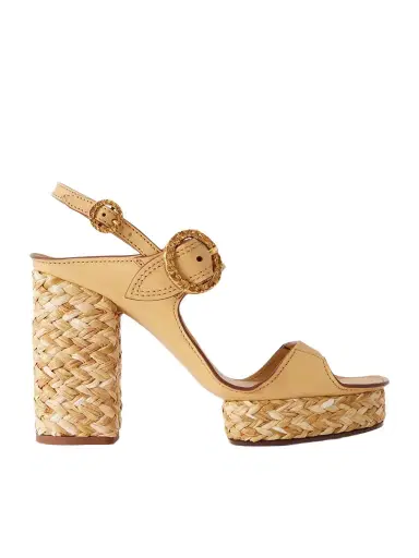 Zimmermann Solena Raffia-trimmed Leather Platform Sandals | Thumbnail 1 Zimmermann Solena Raffia-trimmed Leather Platform Sandals | Thumbnail 1