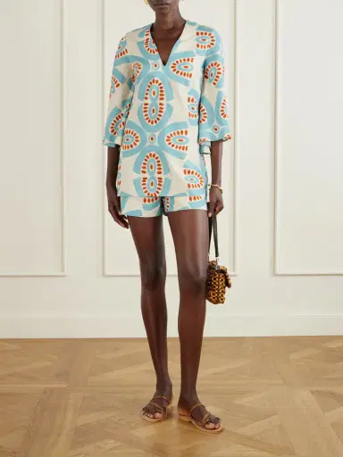Themis Z Thaleia Printed Cotton Blouse And Shorts Set | Thumbnail 2 Themis Z Thaleia Printed Cotton Blouse And Shorts Set | Thumbnail 2