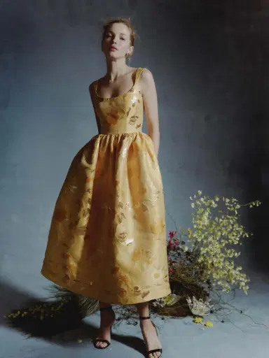 Markarian Apple Gold Floral Brocade Midi Dress | Thumbnail 6 Markarian Apple Gold Floral Brocade Midi Dress | Thumbnail 6