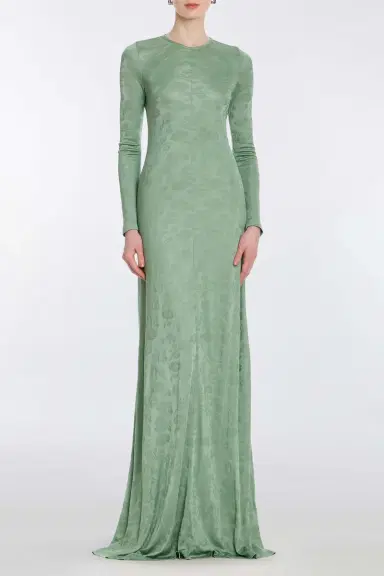 Markarian Coco Pistachio Green Floral Jersey Long Sleeve Gown | Thumbnail 2 Markarian Coco Pistachio Green Floral Jersey Long Sleeve Gown | Thumbnail 2