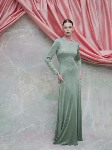 Markarian Coco Pistachio Green Floral Jersey Long Sleeve Gown | Thumbnail 5 Markarian Coco Pistachio Green Floral Jersey Long Sleeve Gown | Thumbnail 5