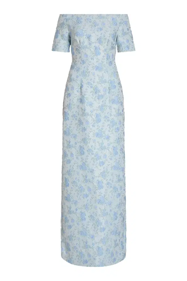 Gilda Cornflower And Mint Brocade Gown Gilda Cornflower And Mint Brocade Gown