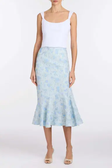 Markarian June Cornflower And Mint Brocade Asymmetric Flounce Midi Skirt | Thumbnail 2 Markarian June Cornflower And Mint Brocade Asymmetric Flounce Midi Skirt | Thumbnail 2