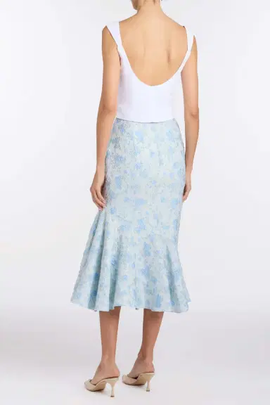 Markarian June Cornflower And Mint Brocade Asymmetric Flounce Midi Skirt | Thumbnail 4 Markarian June Cornflower And Mint Brocade Asymmetric Flounce Midi Skirt | Thumbnail 4