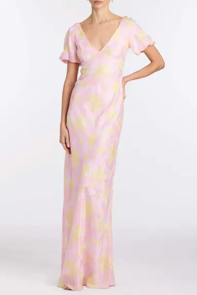 Markarian Lilou Floral Satin Puff Sleeve Gown | Thumbnail 2 Markarian Lilou Floral Satin Puff Sleeve Gown | Thumbnail 2