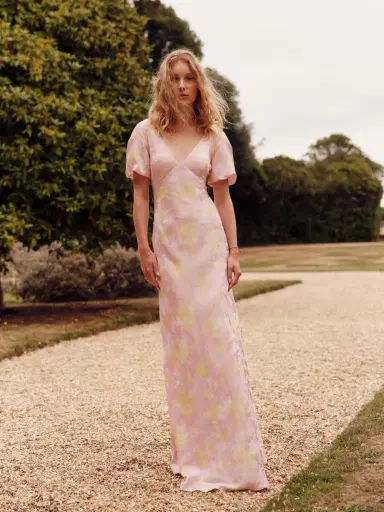 Markarian Lilou Floral Satin Puff Sleeve Gown | Thumbnail 6 Markarian Lilou Floral Satin Puff Sleeve Gown | Thumbnail 6