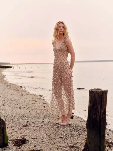 Markarian Odette Beaded Seashell Mesh Sleeveless Midi Dress | Thumbnail 3 Markarian Odette Beaded Seashell Mesh Sleeveless Midi Dress | Thumbnail 3