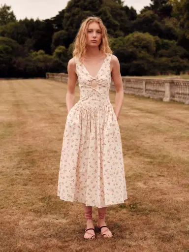 Markarian Penelope Blush Bouquet Cotton Eyelet Keyhole Midi Dress | Thumbnail 5 Markarian Penelope Blush Bouquet Cotton Eyelet Keyhole Midi Dress | Thumbnail 5