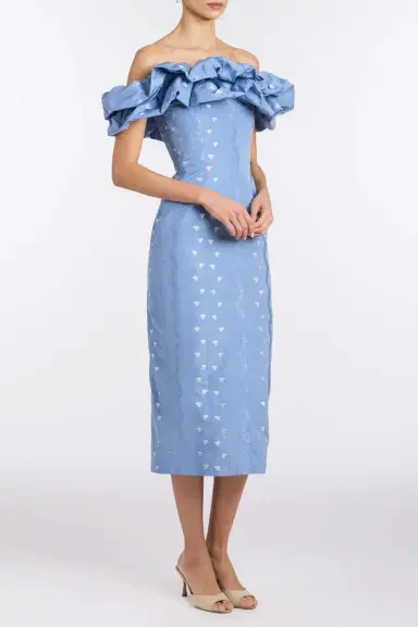 Markarian Pollyanna Wedgewood Floral Taffeta Midi Dress | Thumbnail 3 Markarian Pollyanna Wedgewood Floral Taffeta Midi Dress | Thumbnail 3