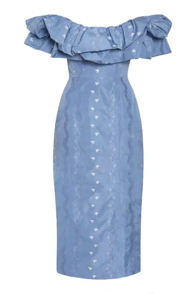 Markarian Pollyanna Wedgewood Floral Taffeta Midi Dress | Thumbnail 1 Markarian Pollyanna Wedgewood Floral Taffeta Midi Dress | Thumbnail 1