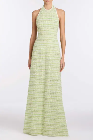 Markarian Sahara Lime Textured Stripe Halter Gown | Thumbnail 2 Markarian Sahara Lime Textured Stripe Halter Gown | Thumbnail 2