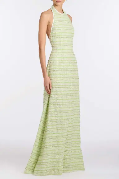Markarian Sahara Lime Textured Stripe Halter Gown | Thumbnail 3 Markarian Sahara Lime Textured Stripe Halter Gown | Thumbnail 3