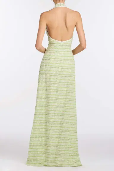 Markarian Sahara Lime Textured Stripe Halter Gown | Thumbnail 4 Markarian Sahara Lime Textured Stripe Halter Gown | Thumbnail 4