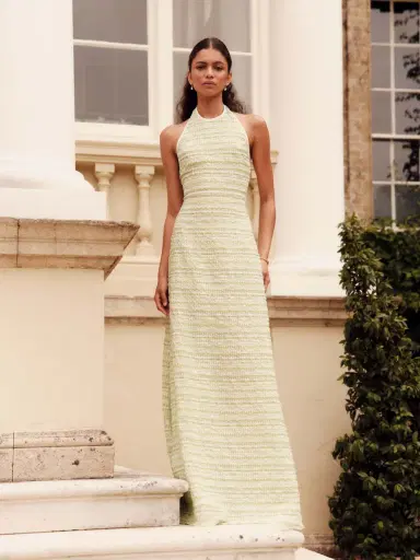 Markarian Sahara Lime Textured Stripe Halter Gown | Thumbnail 6 Markarian Sahara Lime Textured Stripe Halter Gown | Thumbnail 6