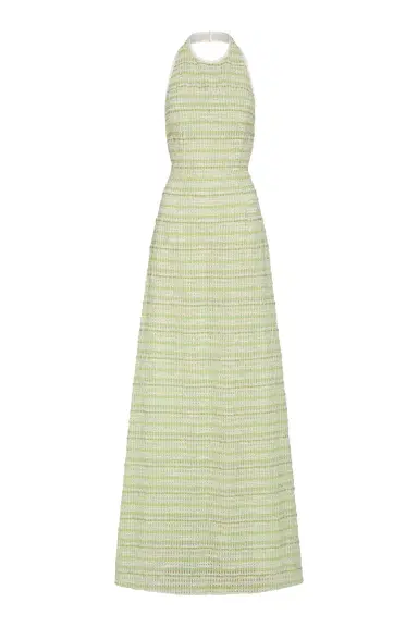 Markarian Sahara Lime Textured Stripe Halter Gown | Thumbnail 1 Markarian Sahara Lime Textured Stripe Halter Gown | Thumbnail 1