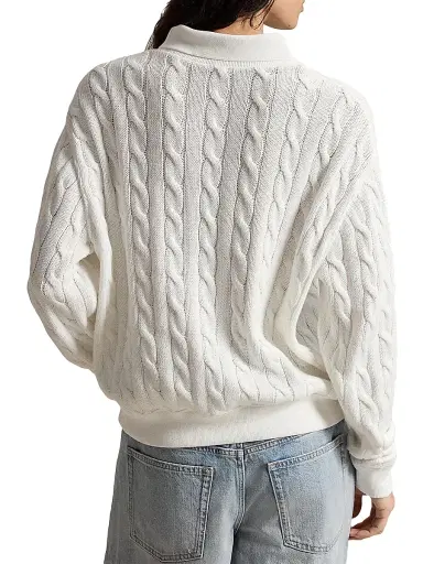 Polo Ralph Lauren Women's Cable-Knit Cotton Polo Sweater - White | Thumbnail 4 Polo Ralph Lauren Women's Cable-Knit Cotton Polo Sweater - White | Thumbnail 4