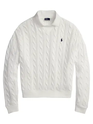 Polo Ralph Lauren Women's Cable-Knit Cotton Polo Sweater - White | Thumbnail 1 Polo Ralph Lauren Women's Cable-Knit Cotton Polo Sweater - White | Thumbnail 1