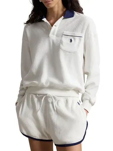 Polo Ralph Lauren Women's Logo Cotton-Blend Terry Long-Sleeve Polo Shirt - White | Thumbnail 3 Polo Ralph Lauren Women's Logo Cotton-Blend Terry Long-Sleeve Polo Shirt - White | Thumbnail 3