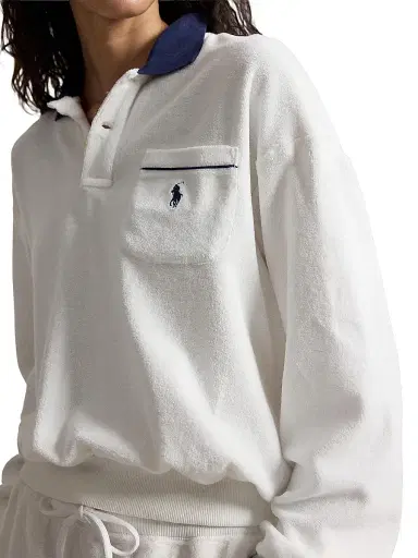 Polo Ralph Lauren Women's Logo Cotton-Blend Terry Long-Sleeve Polo Shirt - White | Thumbnail 5 Polo Ralph Lauren Women's Logo Cotton-Blend Terry Long-Sleeve Polo Shirt - White | Thumbnail 5
