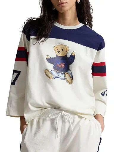 Polo Ralph Lauren Women's Graphic Polo Bear Cotton Jersey Long-Sleeve T-Shirt - Warm White Newport Navy | Thumbnail 3 Polo Ralph Lauren Women's Graphic Polo Bear Cotton Jersey Long-Sleeve T-Shirt - Warm White Newport Navy | Thumbnail 3