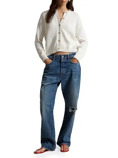 Polo Ralph Lauren Women's Linen-Blend Crewneck Cardigan - White | Thumbnail 2 Polo Ralph Lauren Women's Linen-Blend Crewneck Cardigan - White | Thumbnail 2