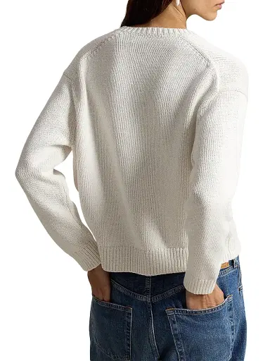 Polo Ralph Lauren Women's Linen-Blend Crewneck Cardigan - White | Thumbnail 4 Polo Ralph Lauren Women's Linen-Blend Crewneck Cardigan - White | Thumbnail 4
