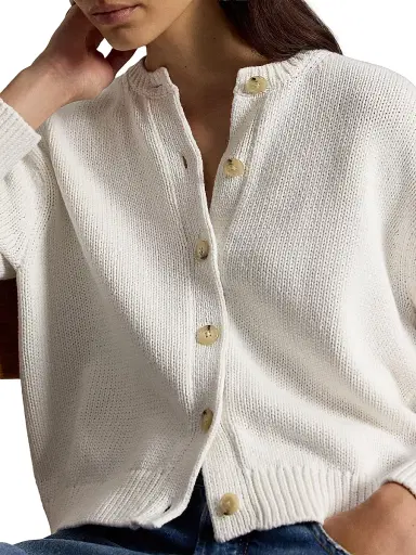 Polo Ralph Lauren Women's Linen-Blend Crewneck Cardigan - White | Thumbnail 5 Polo Ralph Lauren Women's Linen-Blend Crewneck Cardigan - White | Thumbnail 5