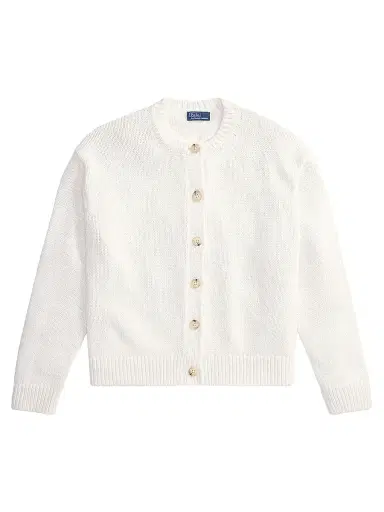 Polo Ralph Lauren Women's Linen-Blend Crewneck Cardigan - White | Thumbnail 1 Polo Ralph Lauren Women's Linen-Blend Crewneck Cardigan - White | Thumbnail 1