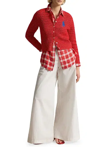 Polo Ralph Lauren Women's Big Pony Crocheted Cotton Cardigan - Petal Rose | Thumbnail 2 Polo Ralph Lauren Women's Big Pony Crocheted Cotton Cardigan - Petal Rose | Thumbnail 2