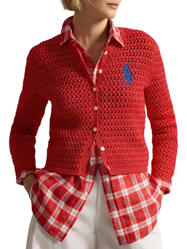 Polo Ralph Lauren Women's Big Pony Crocheted Cotton Cardigan - Petal Rose | Thumbnail 3 Polo Ralph Lauren Women's Big Pony Crocheted Cotton Cardigan - Petal Rose | Thumbnail 3