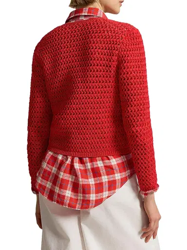Polo Ralph Lauren Women's Big Pony Crocheted Cotton Cardigan - Petal Rose | Thumbnail 4 Polo Ralph Lauren Women's Big Pony Crocheted Cotton Cardigan - Petal Rose | Thumbnail 4