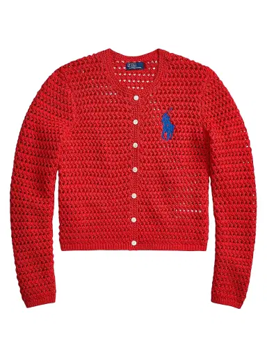 Polo Ralph Lauren Women's Big Pony Crocheted Cotton Cardigan - Petal Rose | Thumbnail 1 Polo Ralph Lauren Women's Big Pony Crocheted Cotton Cardigan - Petal Rose | Thumbnail 1