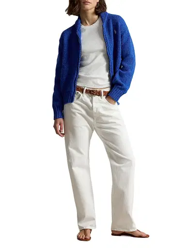 Polo Ralph Lauren Women's Wave-Logo Cotton Zip-Front Cardigan - Sapphire Multi | Thumbnail 2 Polo Ralph Lauren Women's Wave-Logo Cotton Zip-Front Cardigan - Sapphire Multi | Thumbnail 2