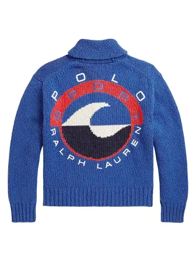 Polo Ralph Lauren Women's Wave-Logo Cotton Zip-Front Cardigan - Sapphire Multi | Thumbnail 3 Polo Ralph Lauren Women's Wave-Logo Cotton Zip-Front Cardigan - Sapphire Multi | Thumbnail 3
