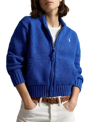Polo Ralph Lauren Women's Wave-Logo Cotton Zip-Front Cardigan - Sapphire Multi | Thumbnail 4 Polo Ralph Lauren Women's Wave-Logo Cotton Zip-Front Cardigan - Sapphire Multi | Thumbnail 4