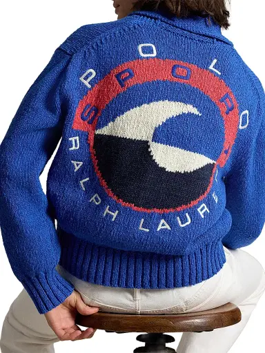 Polo Ralph Lauren Women's Wave-Logo Cotton Zip-Front Cardigan - Sapphire Multi | Thumbnail 5 Polo Ralph Lauren Women's Wave-Logo Cotton Zip-Front Cardigan - Sapphire Multi | Thumbnail 5