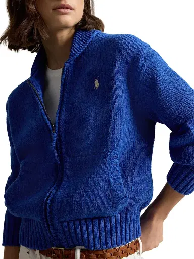 Polo Ralph Lauren Women's Wave-Logo Cotton Zip-Front Cardigan - Sapphire Multi | Thumbnail 6 Polo Ralph Lauren Women's Wave-Logo Cotton Zip-Front Cardigan - Sapphire Multi | Thumbnail 6