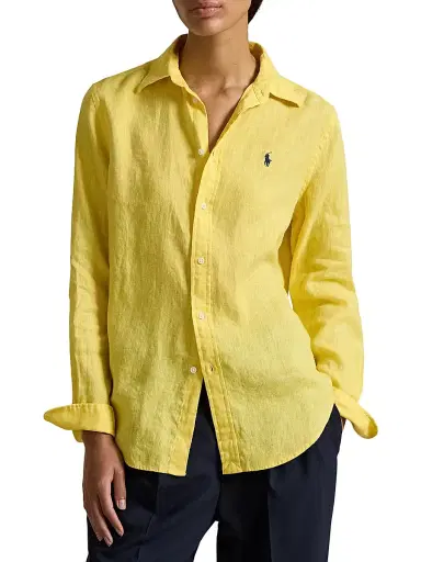 Polo Ralph Lauren Women's Logo-Embroidered Linen Classic-Fit Shirt - Oasis Yellow | Thumbnail 3 Polo Ralph Lauren Women's Logo-Embroidered Linen Classic-Fit Shirt - Oasis Yellow | Thumbnail 3